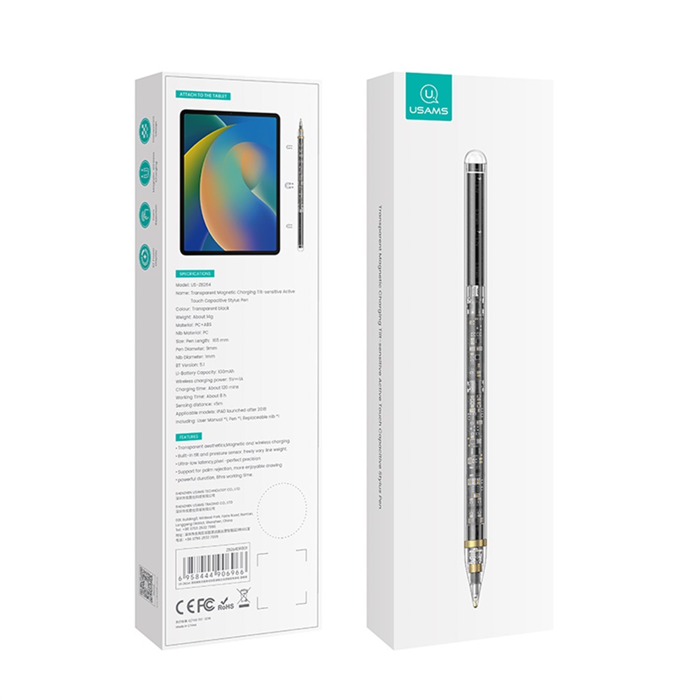 US-ZB264 Transparent Magnetic Charging Tilt-sensitive Active Touch Capacitive Stylus Pen  For iPad